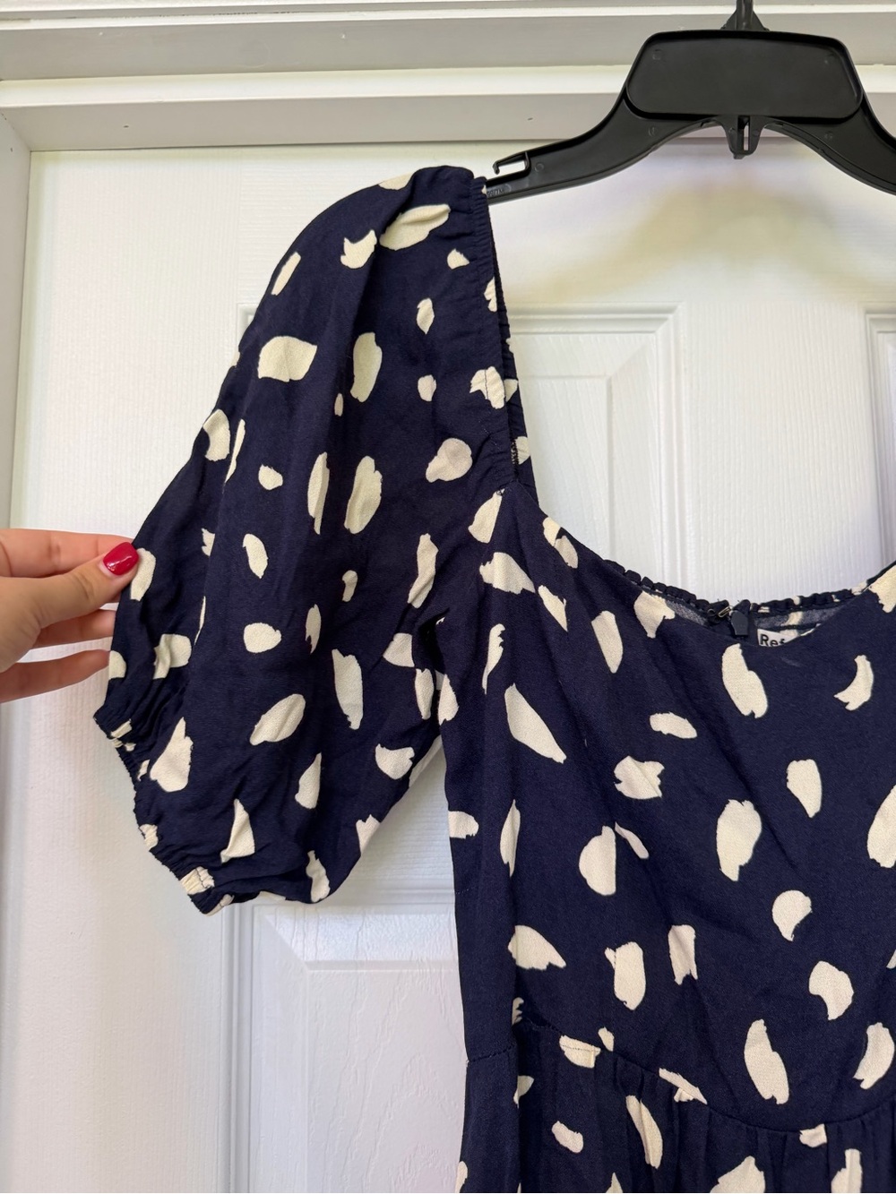 Reformation Navy Dress with Cream Spot Print